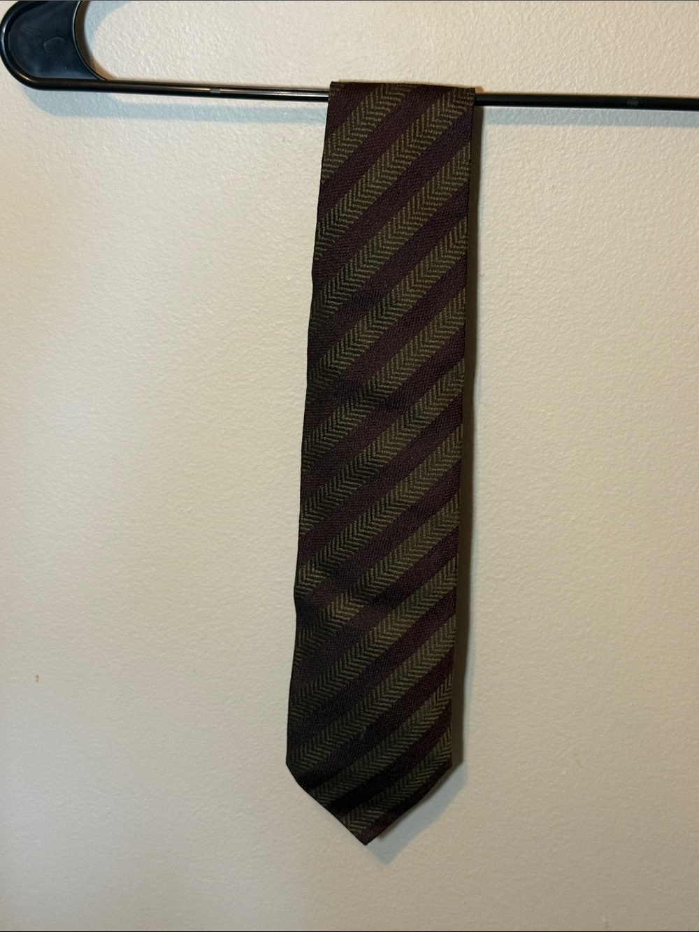 Ermenegildo Zegna Olive Green and Dark Brown Diagonal Stripe Silk Tie